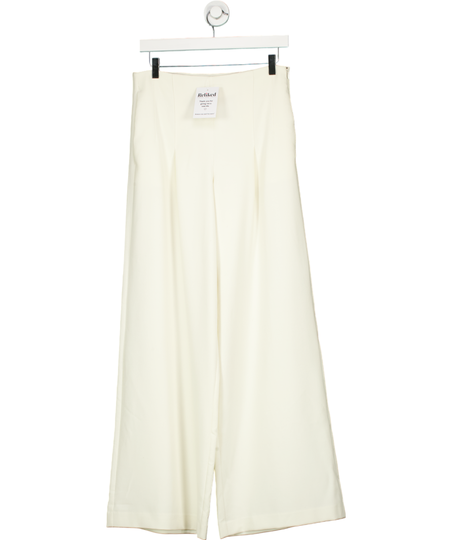 Karen Millen Cream Crepe Pleat Detail Wide Leg Trousers UK 10