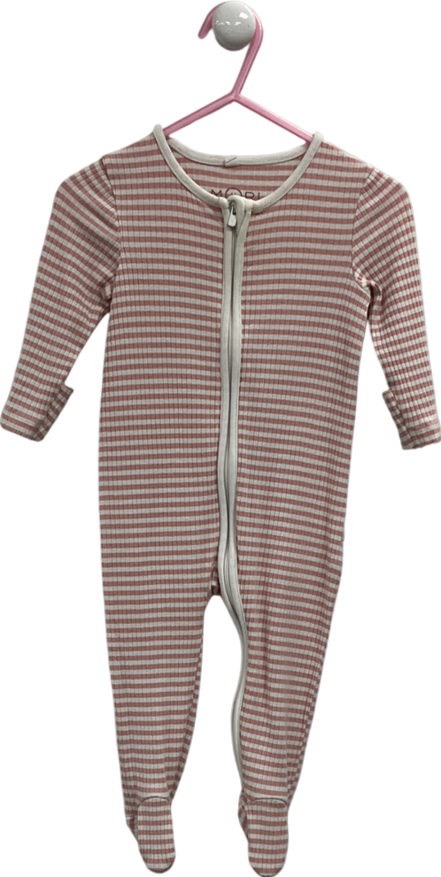 Mori Baby Pink Stripe Ribbed Clever Zip Sleepsuit 3-6 Months