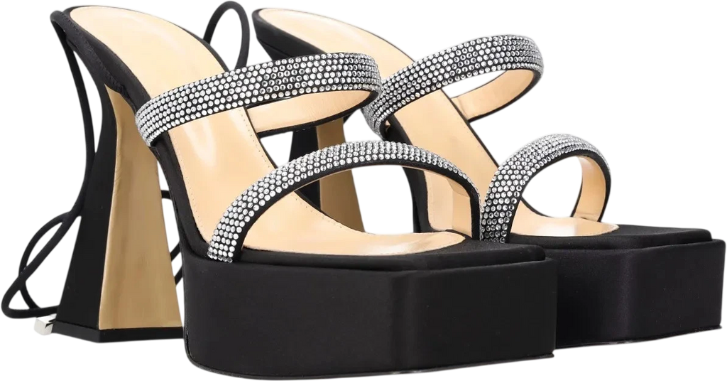 MACH & MACH Black Devon Crystal-embellished Satin Platform Sandals UK 5 EU 38