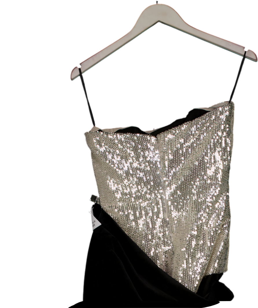 Nadine Merabi Samantha Silver Sequin Bodice And Black Velvet Dress UK 8