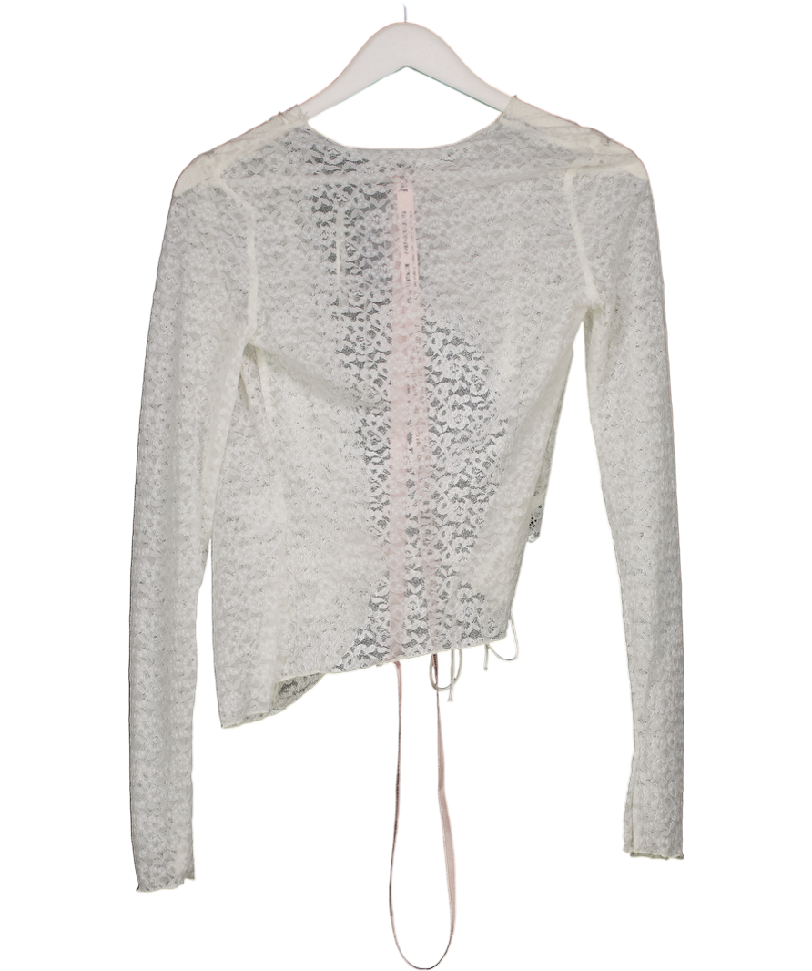 House of CB White Leala Ivory Floral Lace Trim Top UK XS