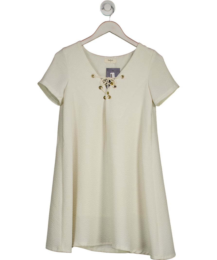 Ba&sh Cream Textured Laced Neck Mini Dress Sz1 UK S