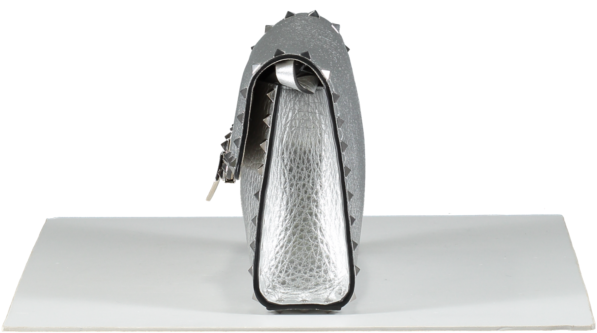 Valentino Garavani Metallic pebbled leather Rockstud Flip Lock Flap Bag Silver