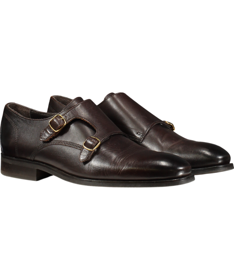REISS Leather Double Monk Strap Shoes In Dark Brown UK 9 EU 43 👞