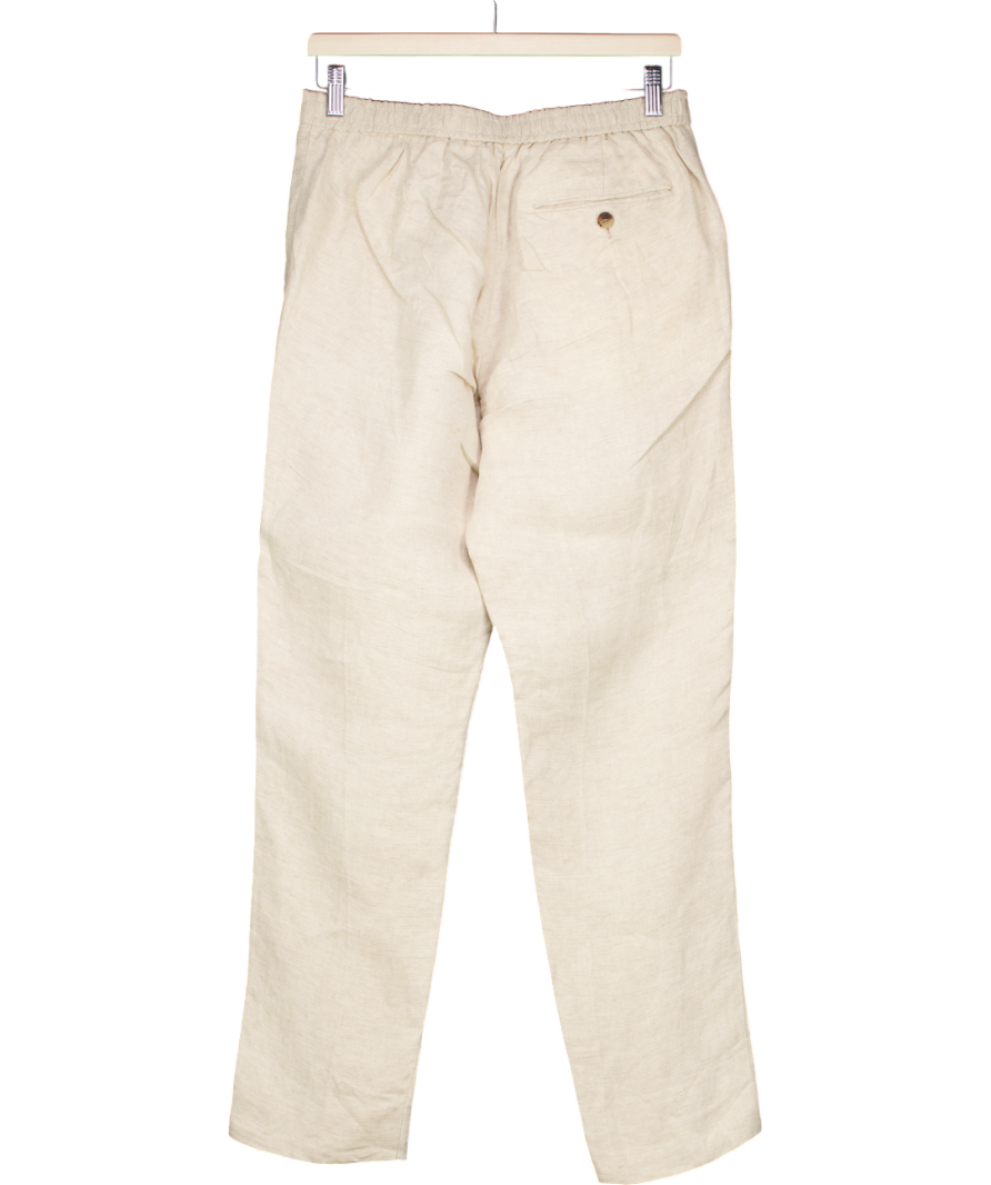 Mr P Beige Slim Fit Linen Trousers W30