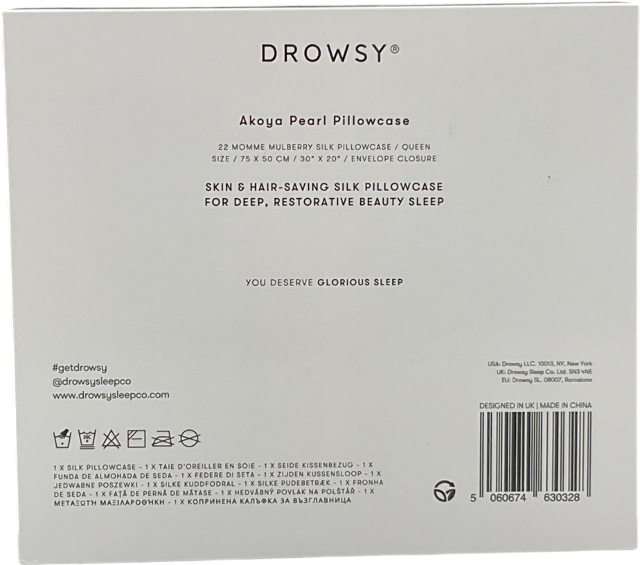 drowsy White Akoya Pearl Silk Pillowcase One Size