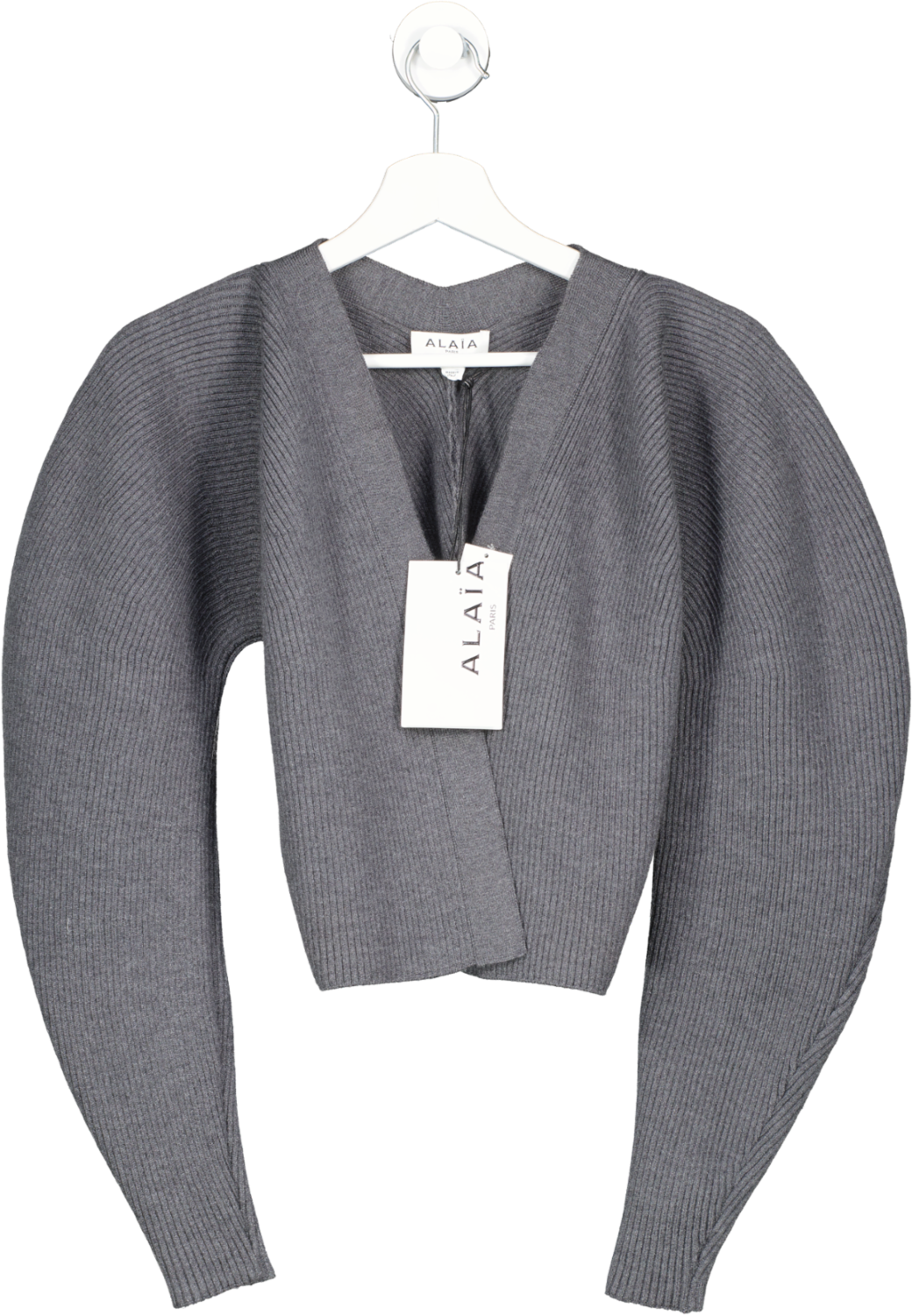 ALAIA Grey Wool Blend Rib Cardigan UK 10