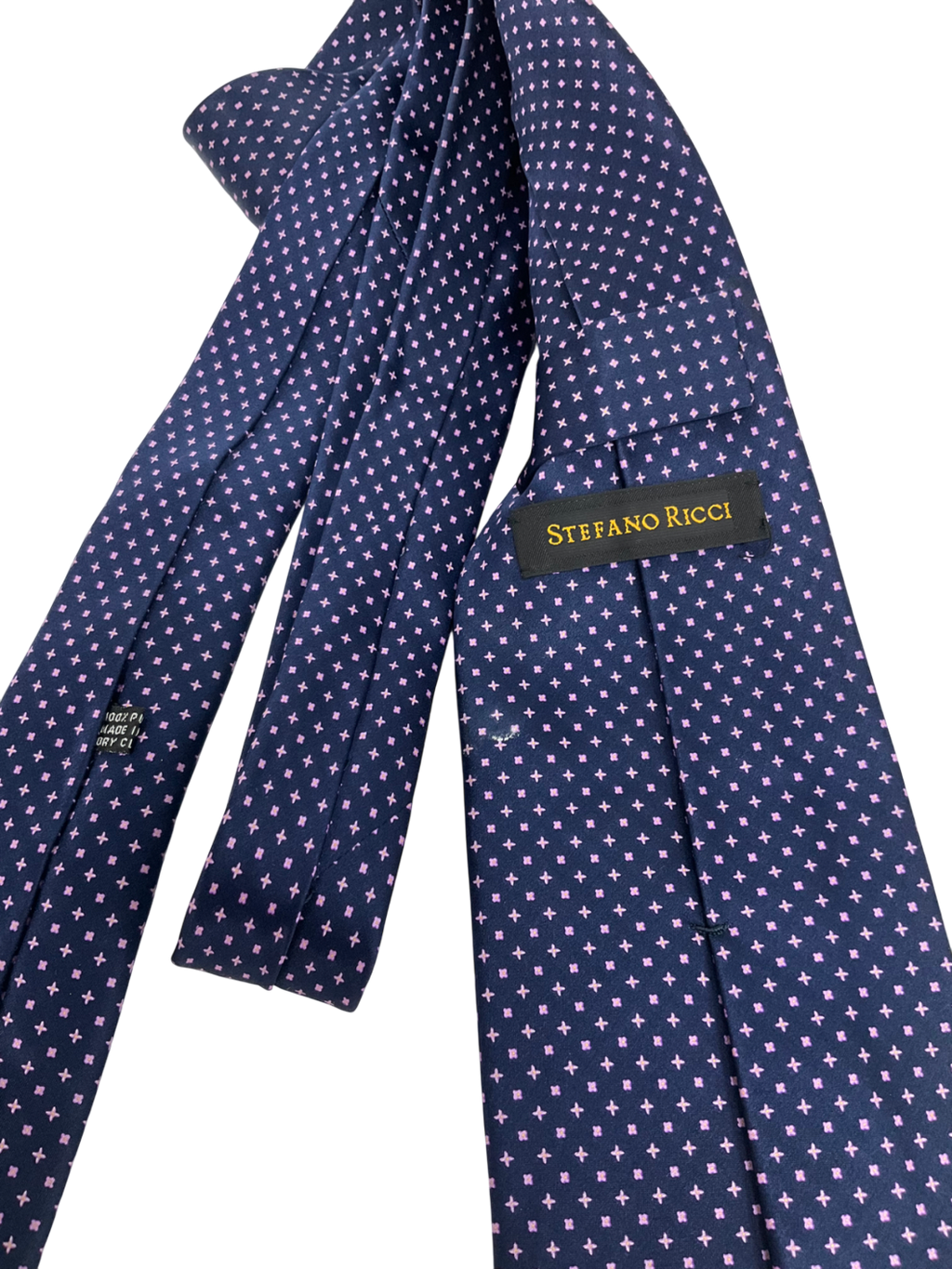 stefano ricci Luxury Handmade Navy Blue With Pink Patten 100% Silk Neck Tie