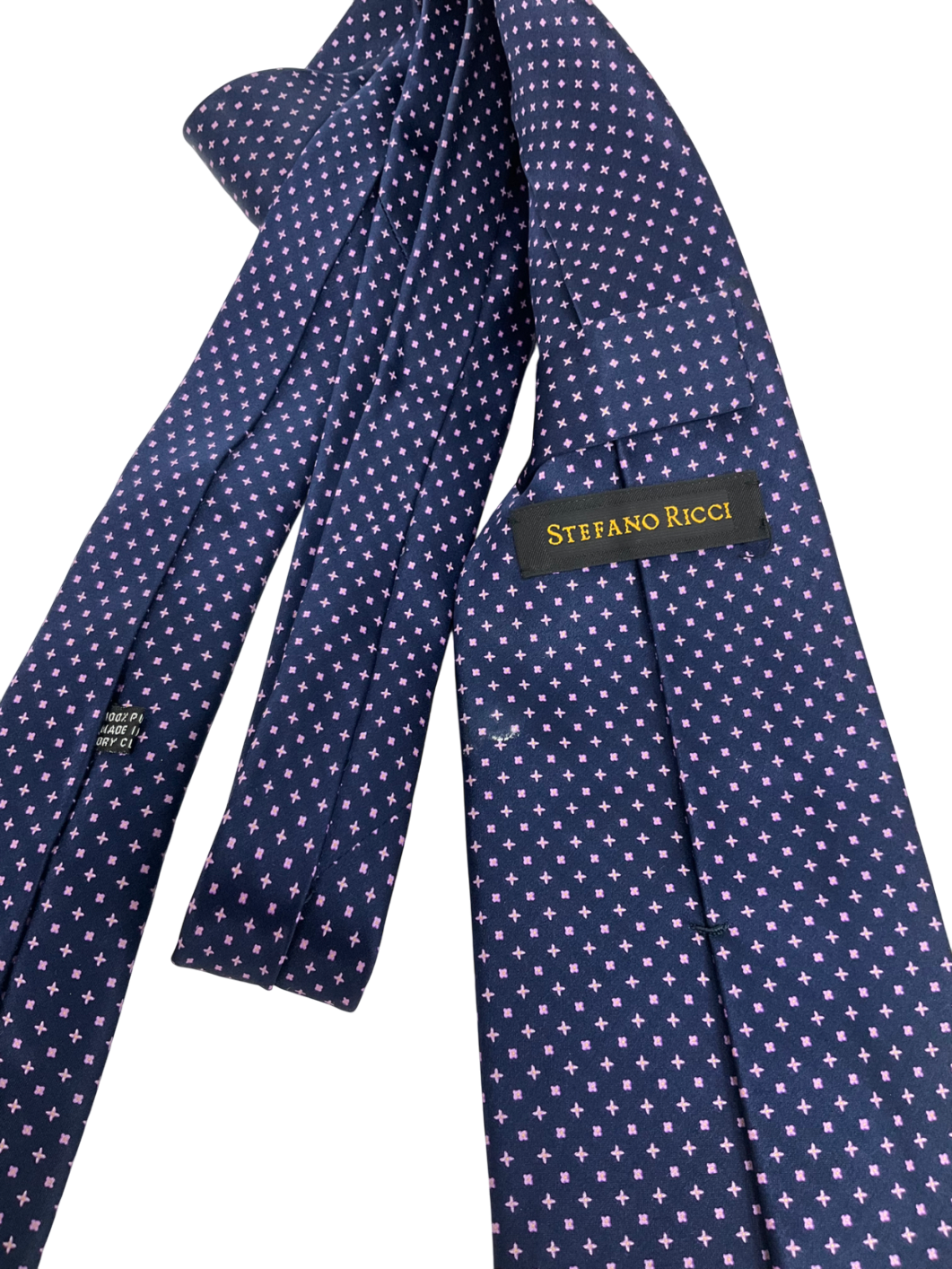 stefano ricci Luxury Handmade Navy Blue With Pink Patten 100% Silk Neck Tie