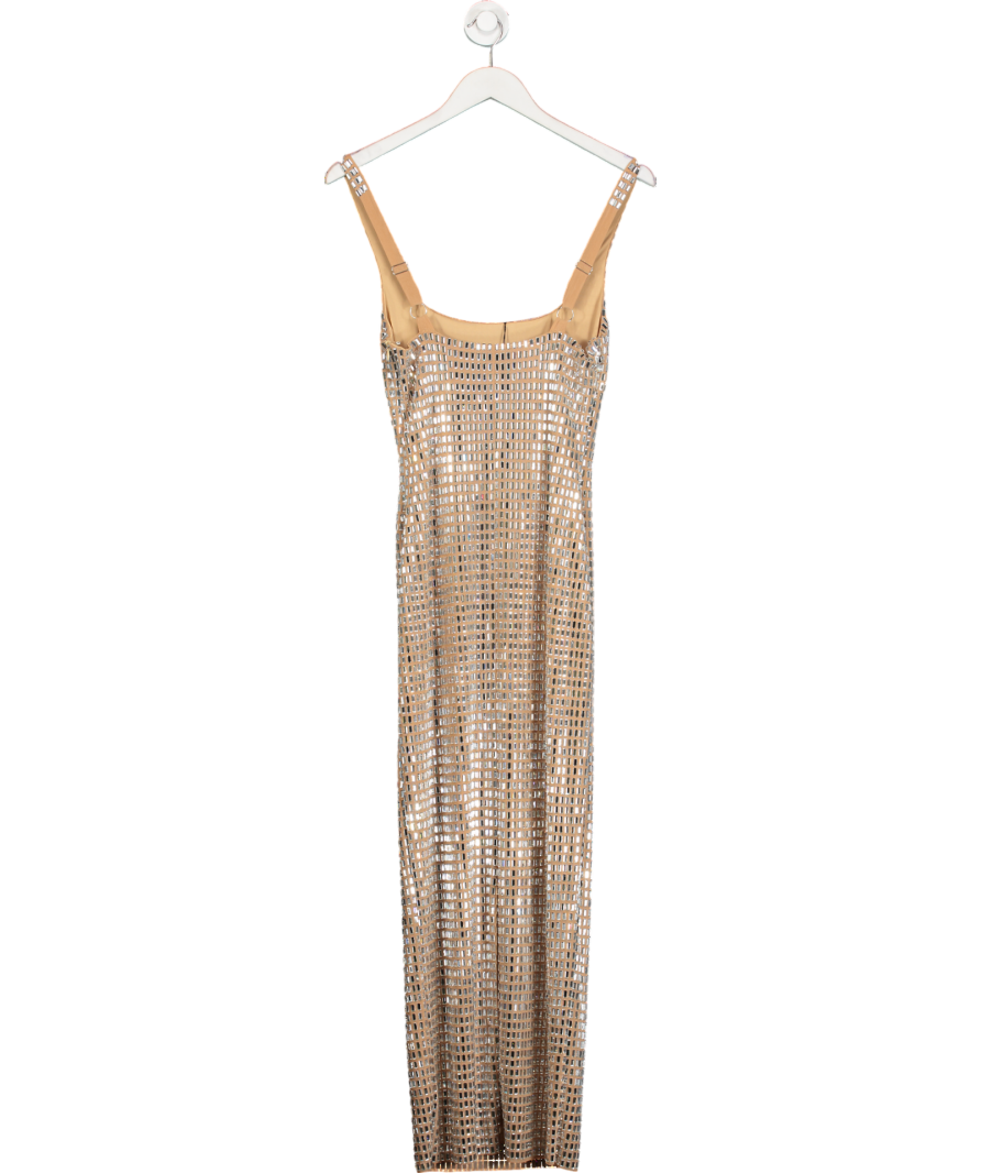 Karen Millen Beige Premium Crystal Embellished Jersey Midi Dress UK XS