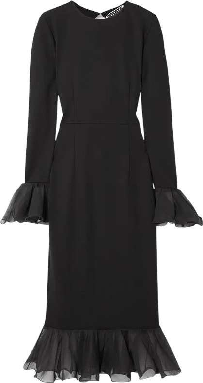 ROTATE BIRGER CHRISTENSEN Black Open-back Chiffon-trimmed Stretch-jersey Midi Dress UK 14