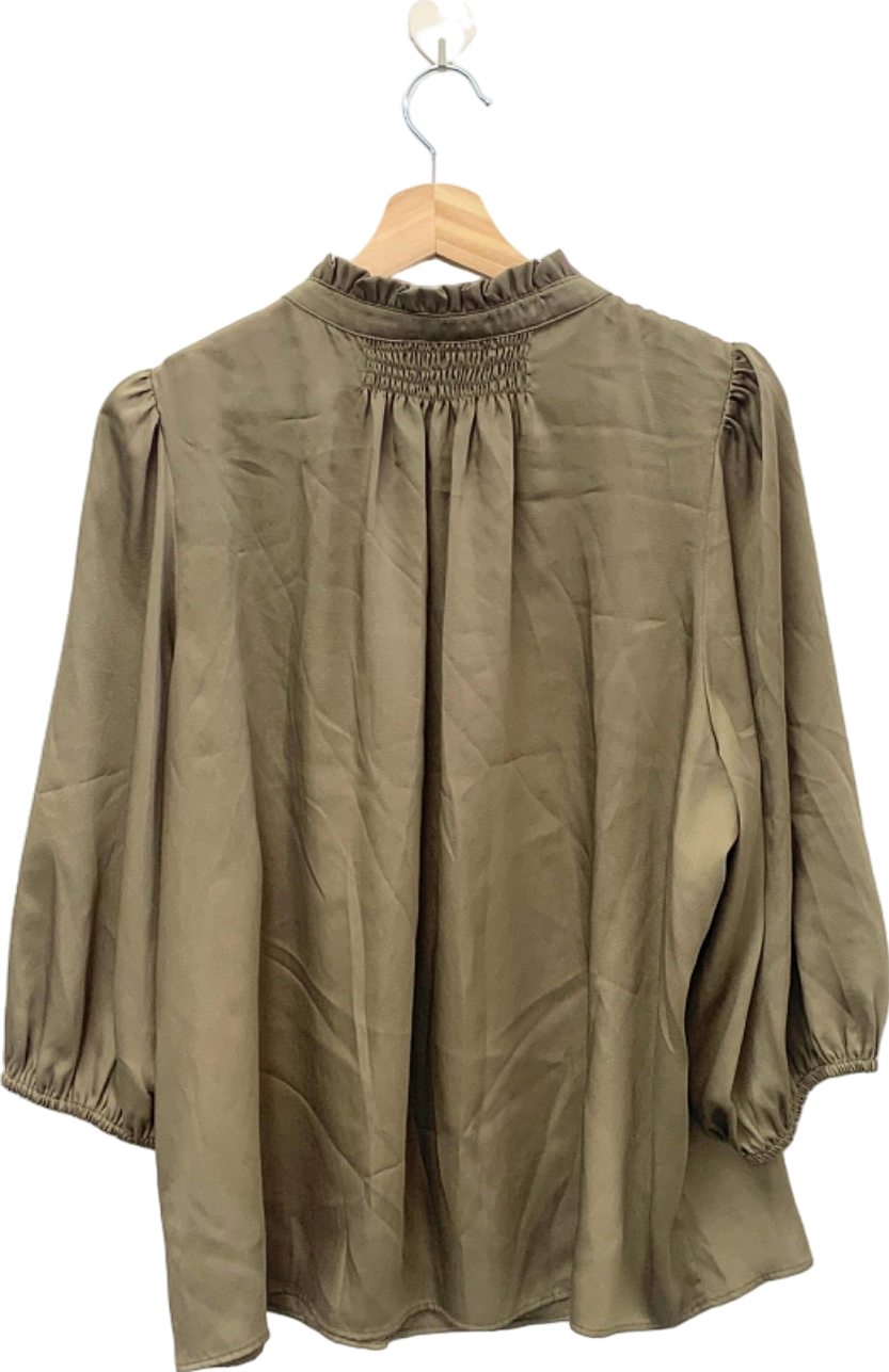 M&S Collection Taupe Satin smocked detail Blouse Size 18
