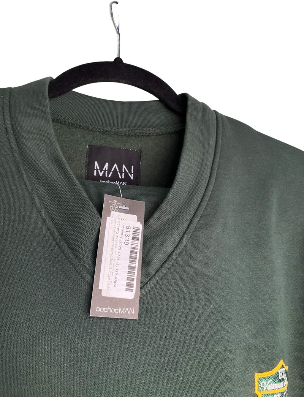 boohooMan Green L’homme Embroidered Oversized Sweatshirt & Jogger Tracksuit UK L