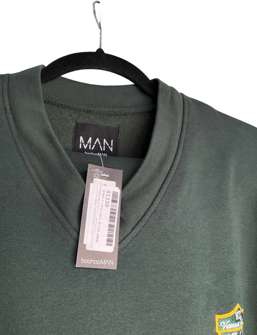 boohooMan Green L’homme Embroidered Oversized Sweatshirt & Jogger Tracksuit UK L