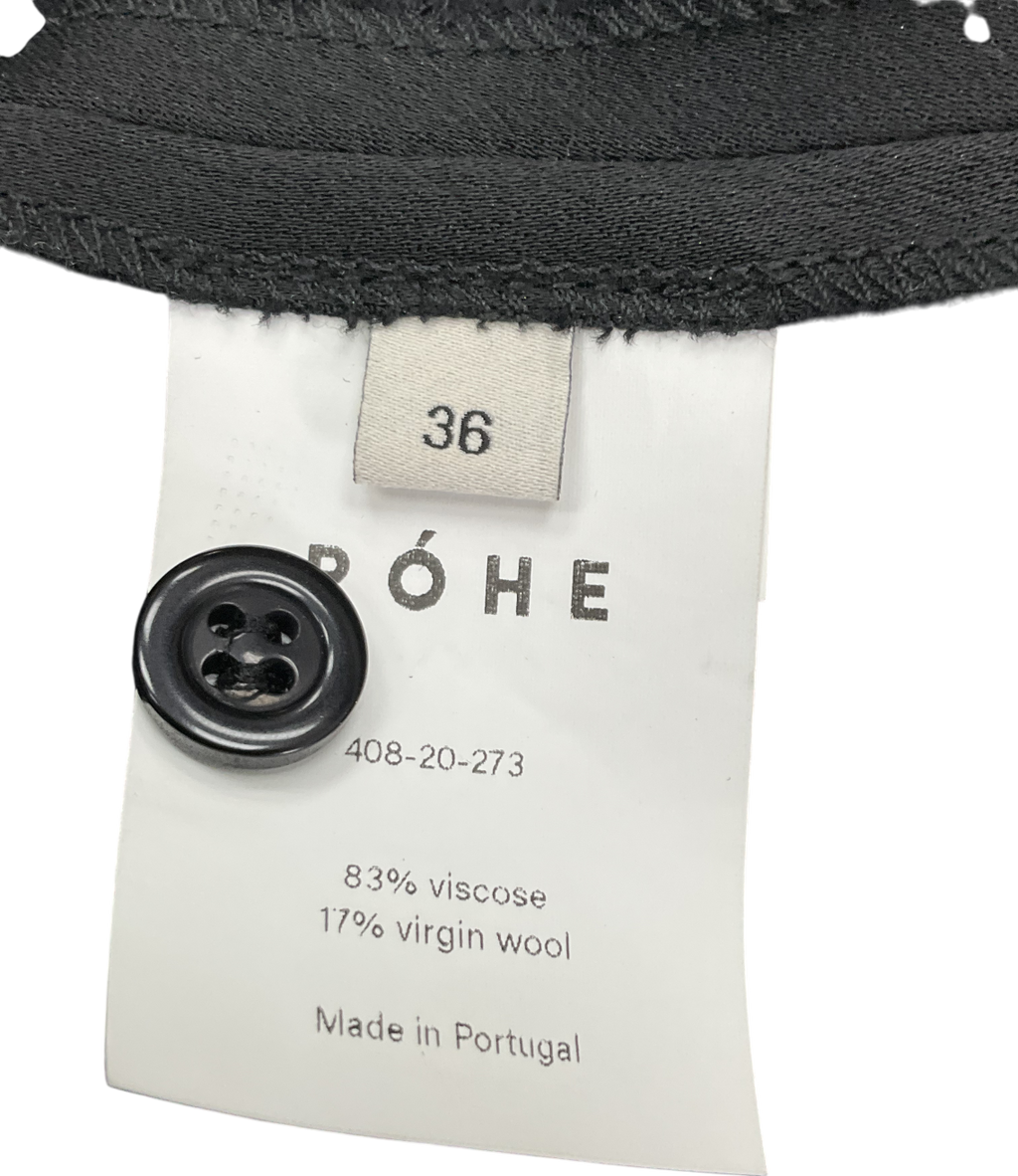 Rohe Black Wool Blend Flared Long Sleeve Top UK 8