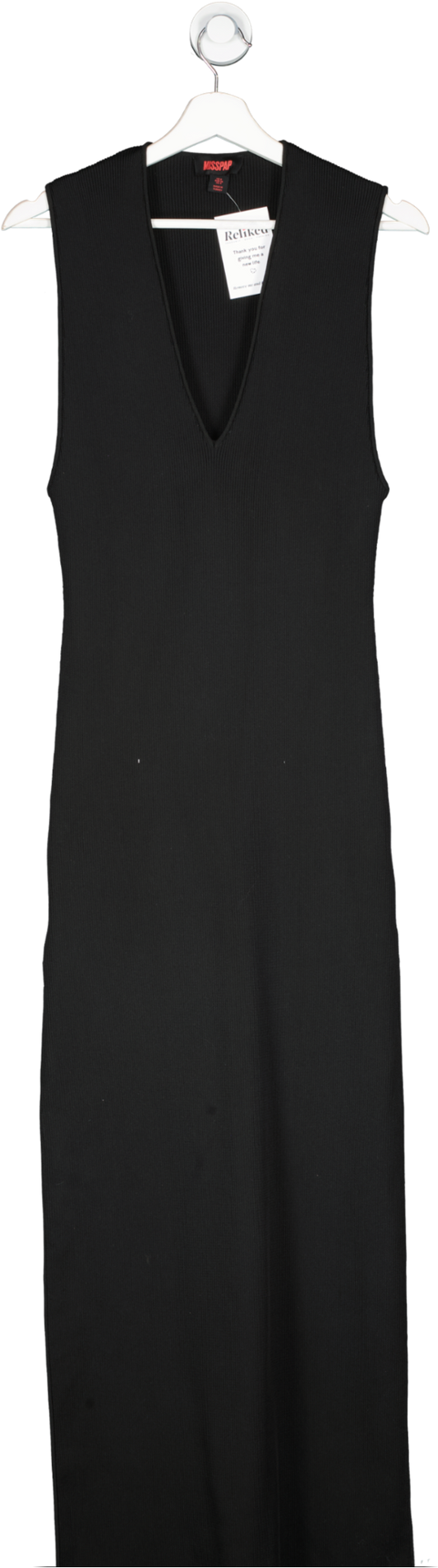 Misspap Black V Neck Plunge Knitted Maxi Dress UK 8