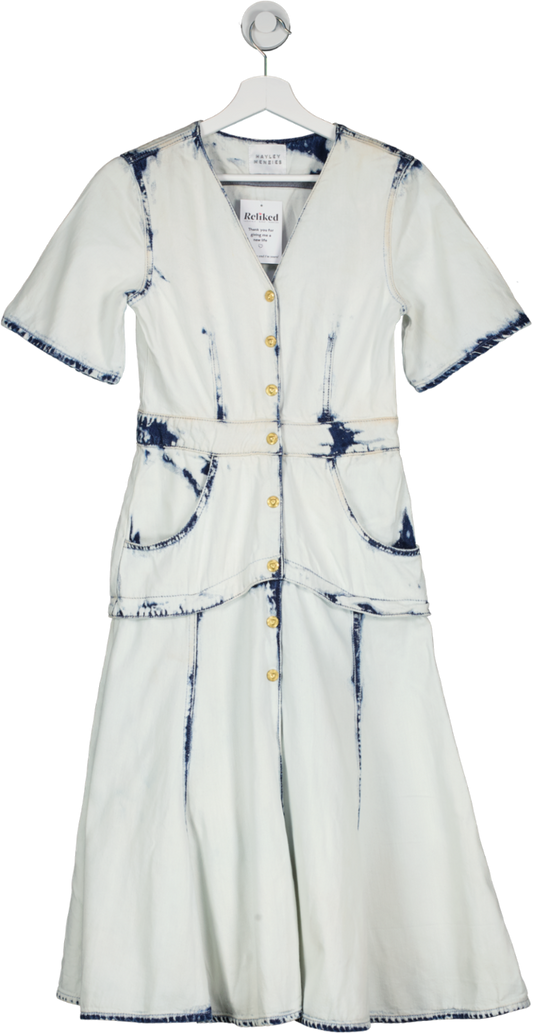 Hayley Menzies Blue Bleached Denim Midi Dress UK S