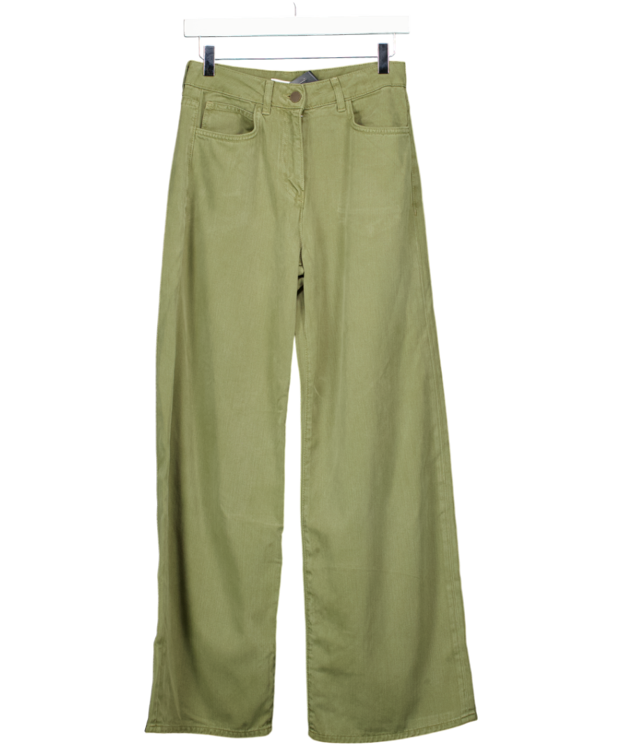 REISS Khaki Green Colorado Garment Dyed Wide Leg Trousers UK 8