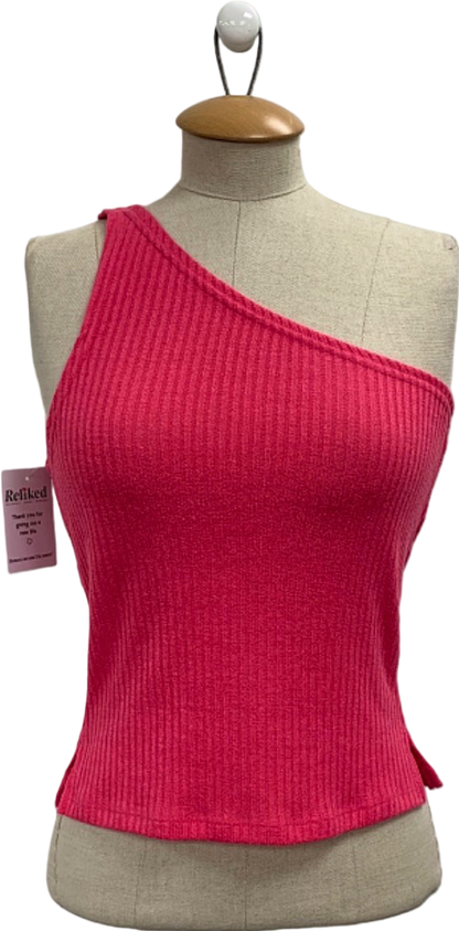 White Fox Pink One Shoulder Ribbed Top UK S