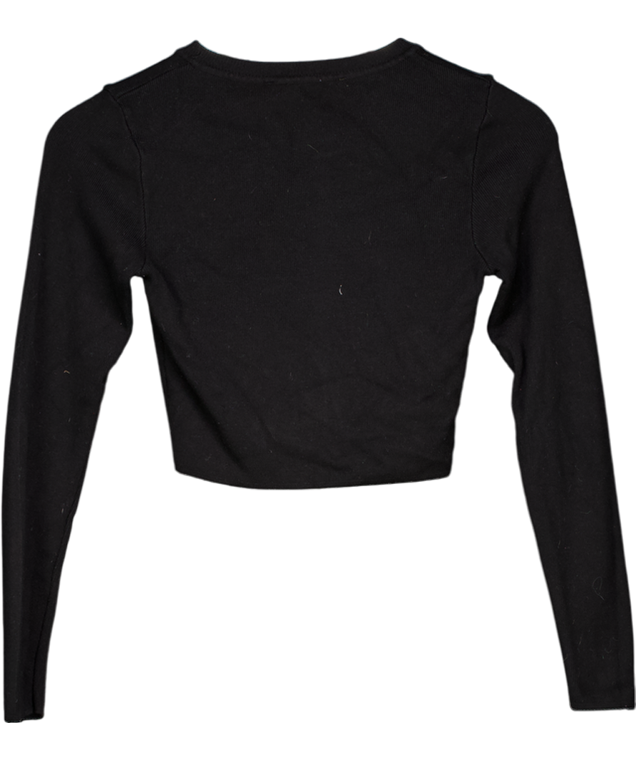ZARA Black Long Sleeve Ribbed Crop Top UK S
