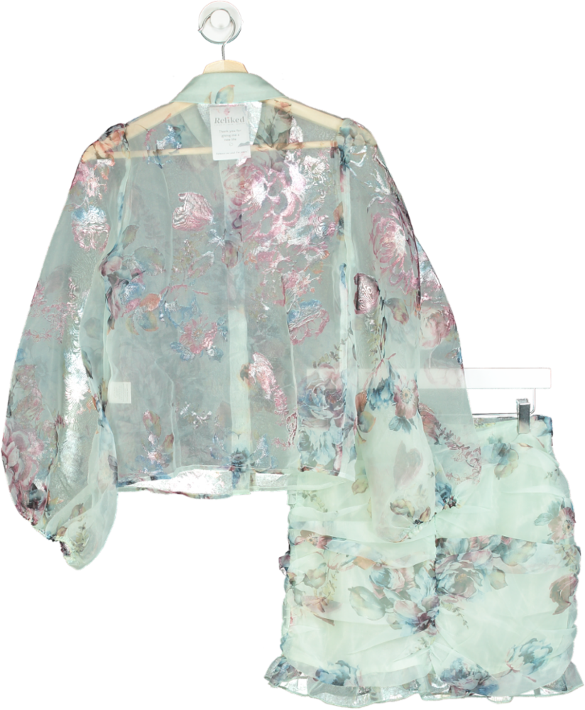 Fanco Pastel Floral Sheer Blouse and Ruffle Skirt Set UK S