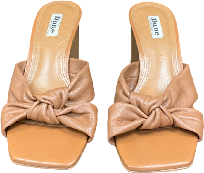 Dune Brown Maizing - Tan Knot Detail Heeled Mules UK 5 EU 38 👠