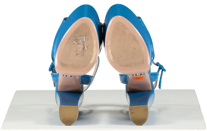 Prada Blue Patent Platform Leather Sandals UK 5.5 EU 38.5 👠