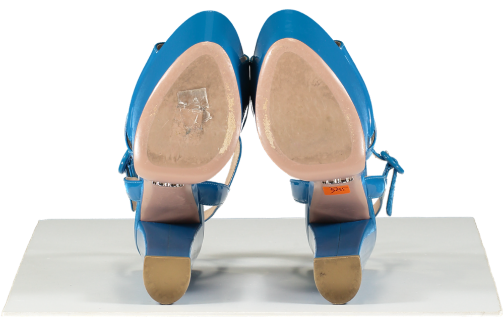 Prada Blue Patent Platform Leather Sandals UK 5.5 EU 38.5 👠