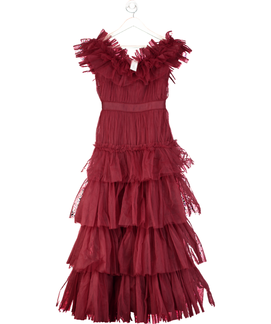 Karen Millen Red Tulle Layered Off The Shoulder Prom Dress UK 8