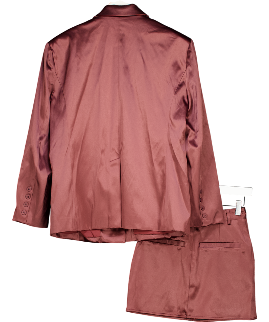 PRETTY LAVISH 2-piece Burgundy Red Beck Satin Oversized Dad Blazer (UK 8) & Skirt Set UK 6