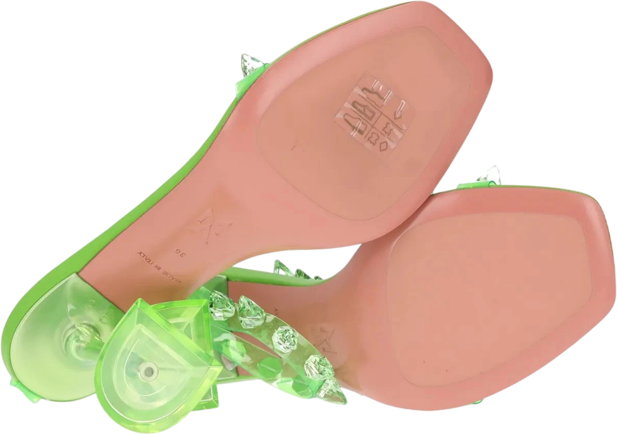 AMINA MUADDI Green Julia Spiked Pvc And Leather Sandals UK 3 EU 36