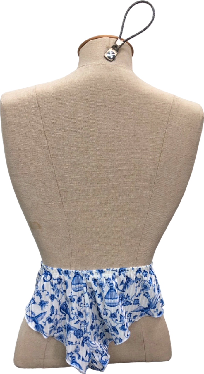 Savage Fenty Blue Floral Print Tie-Up Velvet Babydoll UK XS