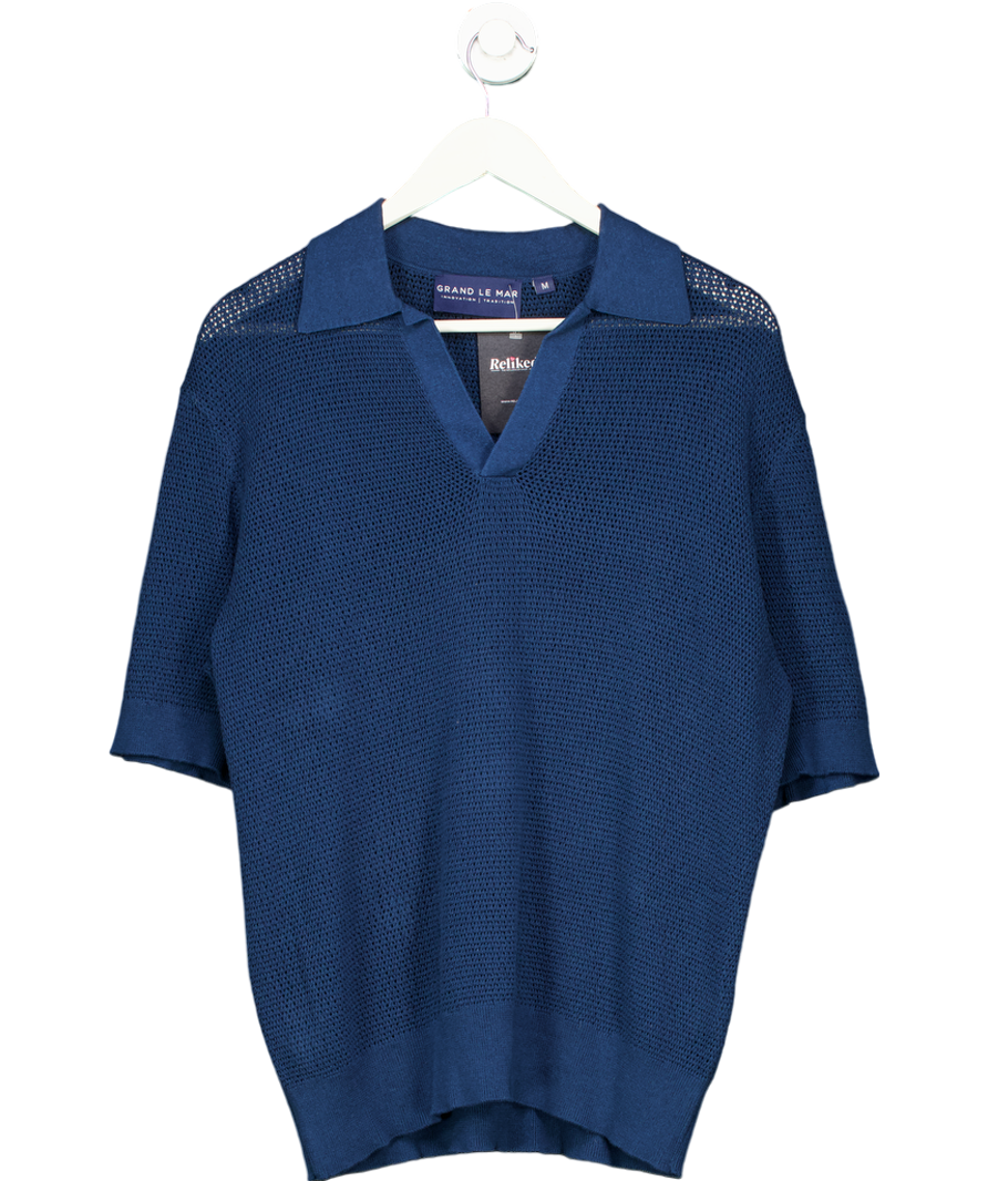 Grand Le Mar Blue Knitted Short Sleeve Jersey Polo UK M