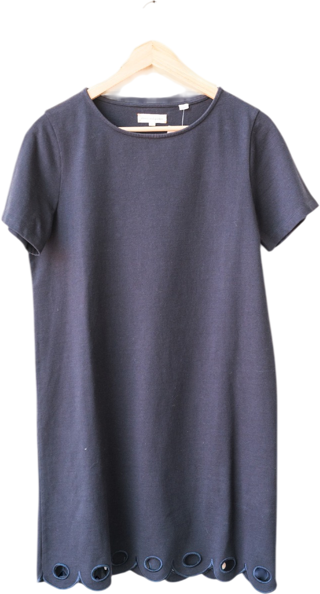 CHINTI & PARKER Navy Blue Organic Cotton Scalloped Hem Detail T-shirt Dress UK M