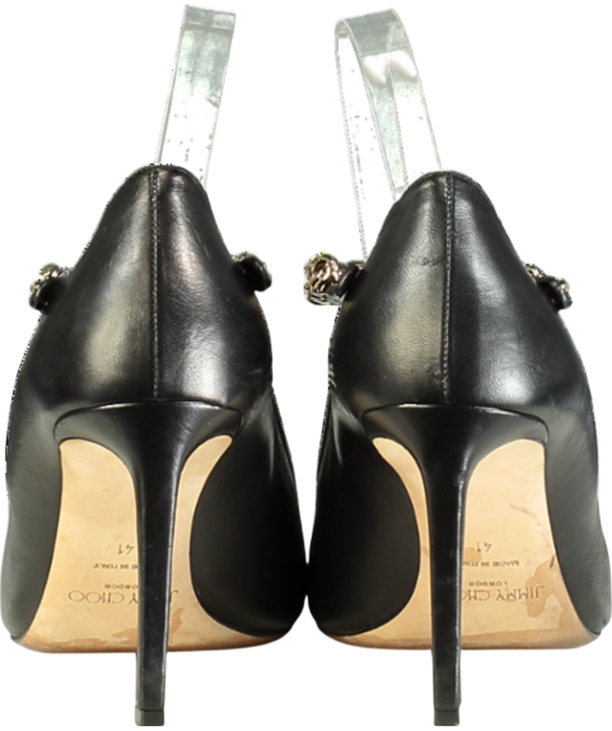 Jimmy Choo Black Malva 85 Leather Mary Jane Pumps UK 8 EU 41 👠