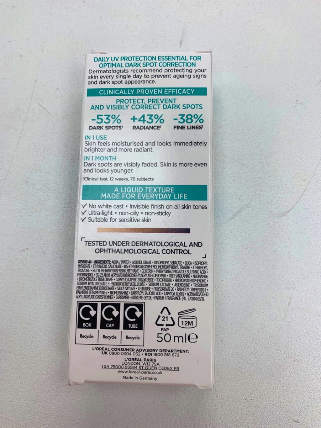 L'Oréal Paris Bright Reveal Dark Spot UV Fluid SPF 50+ 50ml