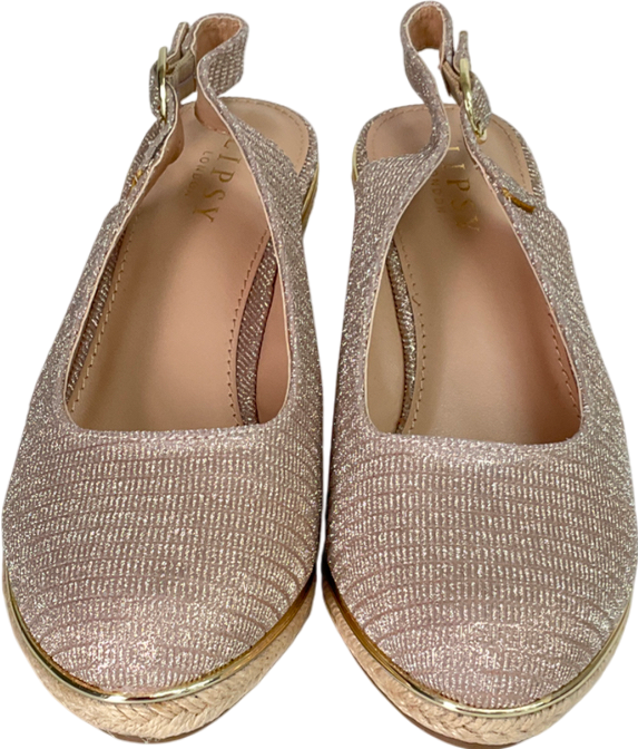 lipsy london Beige Standard Fit Mid Closed Toe Sparkly Slingback Wedges UK 5 EU 38 👠