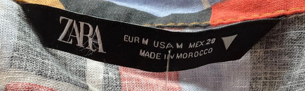 ZARA Multicoloured Linen 90s Crop Top With Tie Up At The Back UK M