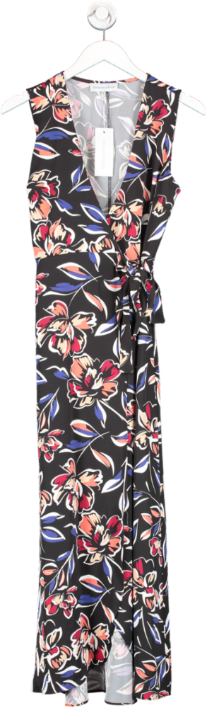 Bella and Blue Black Sleeveless Wrap Midi Dress With Tie In Floral UK 8