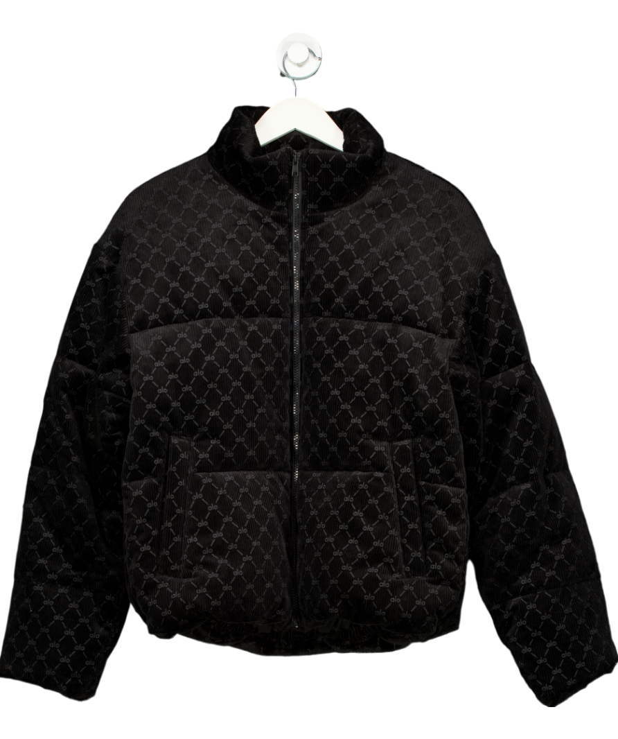 alo yoga Black Debossed Corduroy Puffer Jacket UK S