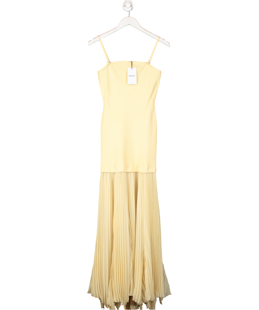 REISS Butter Yellow Milana Sleeveless Knitted Maxi Dress UK 10