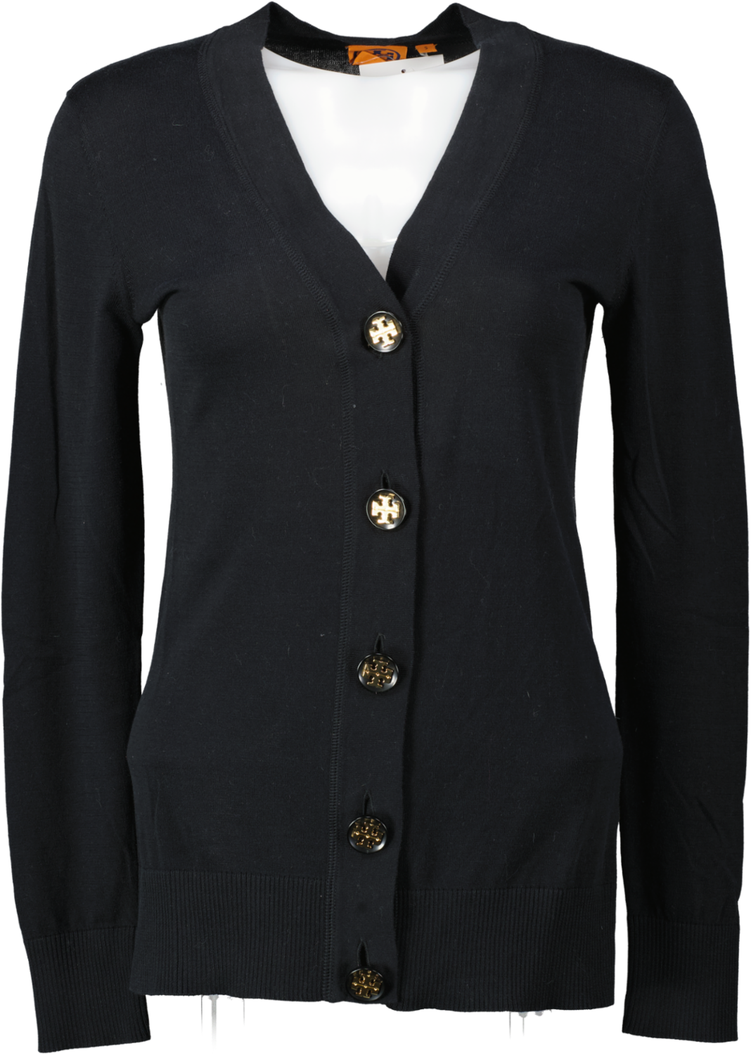 Tory Burch Black Cotton V-neck Cardigan With Logo Buttons UK S