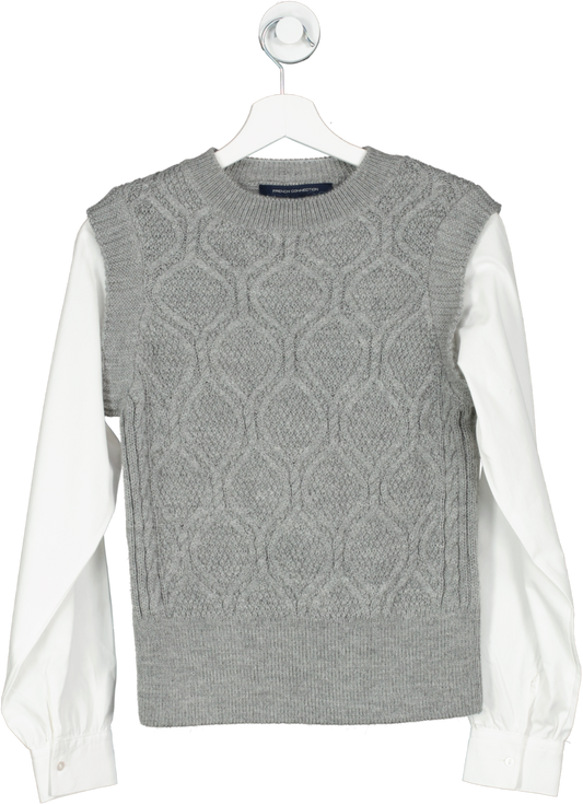 French Connection Grey Cable Knit Mix Shirt UK S