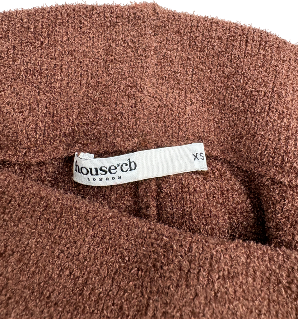 House of CB Brown Fluffy Knit Crop Top And High Waisted Shorts UK XS