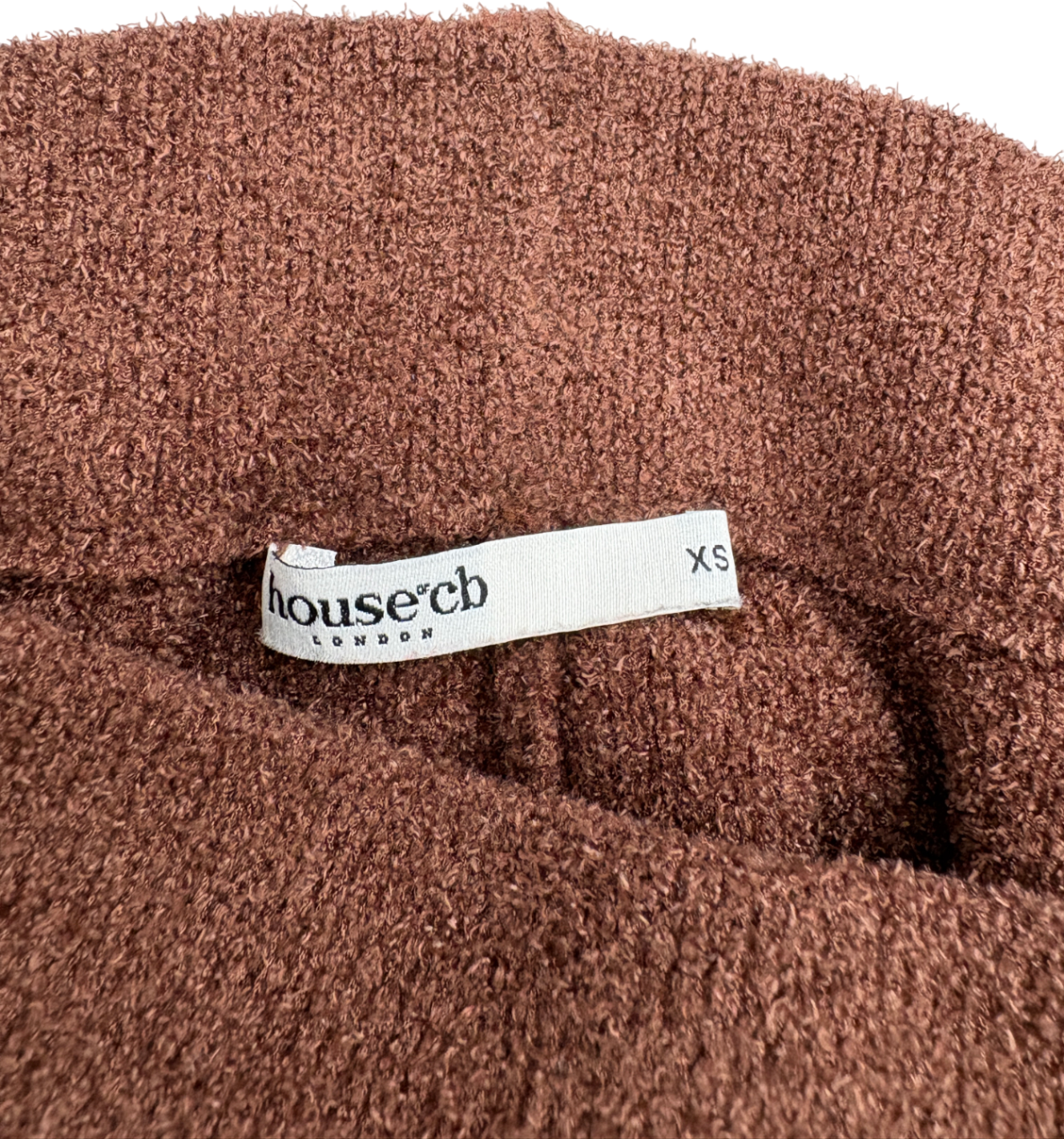 House of CB Brown Fluffy Knit Crop Top And High Waisted Shorts UK XS