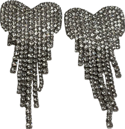 Metallic Heart Diamanté Tassel Earrings One Size