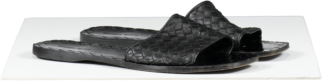 BOTTEGA VENETA Black Open Toe Leather Slippers UK 7 EU 40 👠
