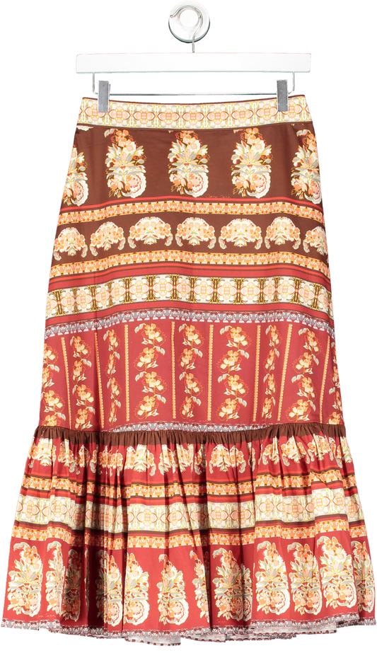 Cara Cara Brown Floral Patter Midi Skirt UK 8