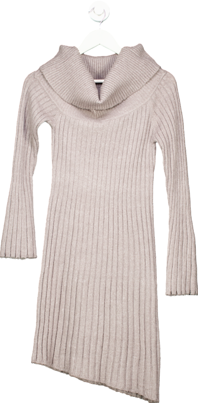 House of Sunny Grey Mini Rib Dress with Off Shoulder Neck UK 10