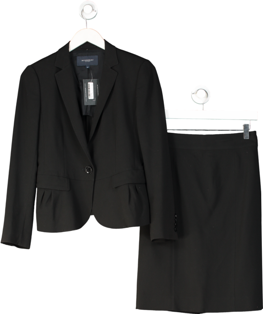 Burberry Black Tailored Wool Blazer And Midi Skirt Set UK 10